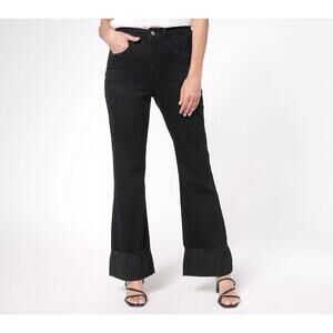 Women with Control Aya Jeans Size 8 Petite Black Bootcut Distressed Cuff NWT